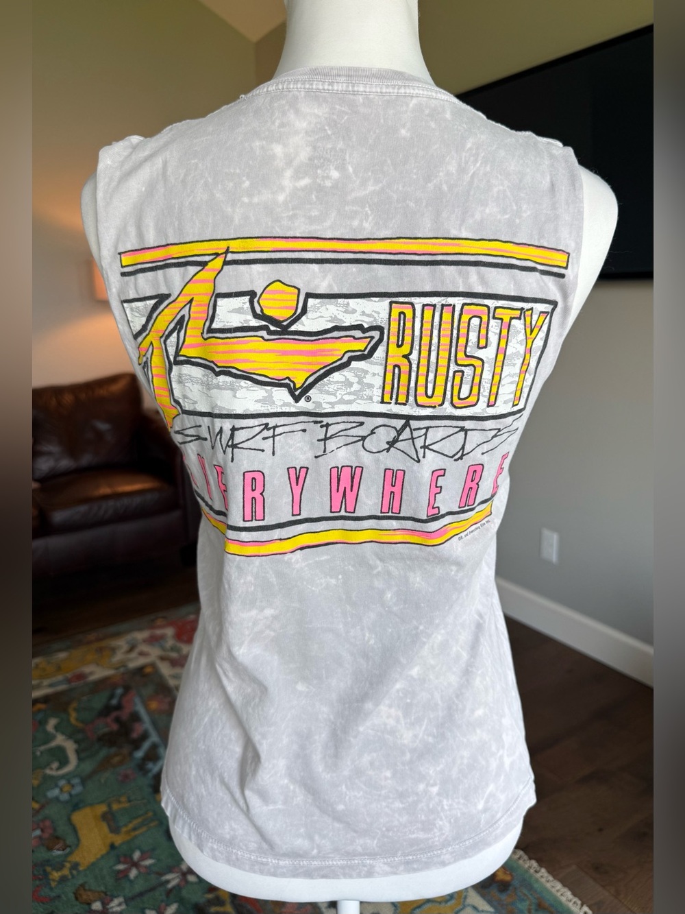 Rusty Women's Sleeveless Graphic Tank in Light Gray 100% Cotton Retro Style XS